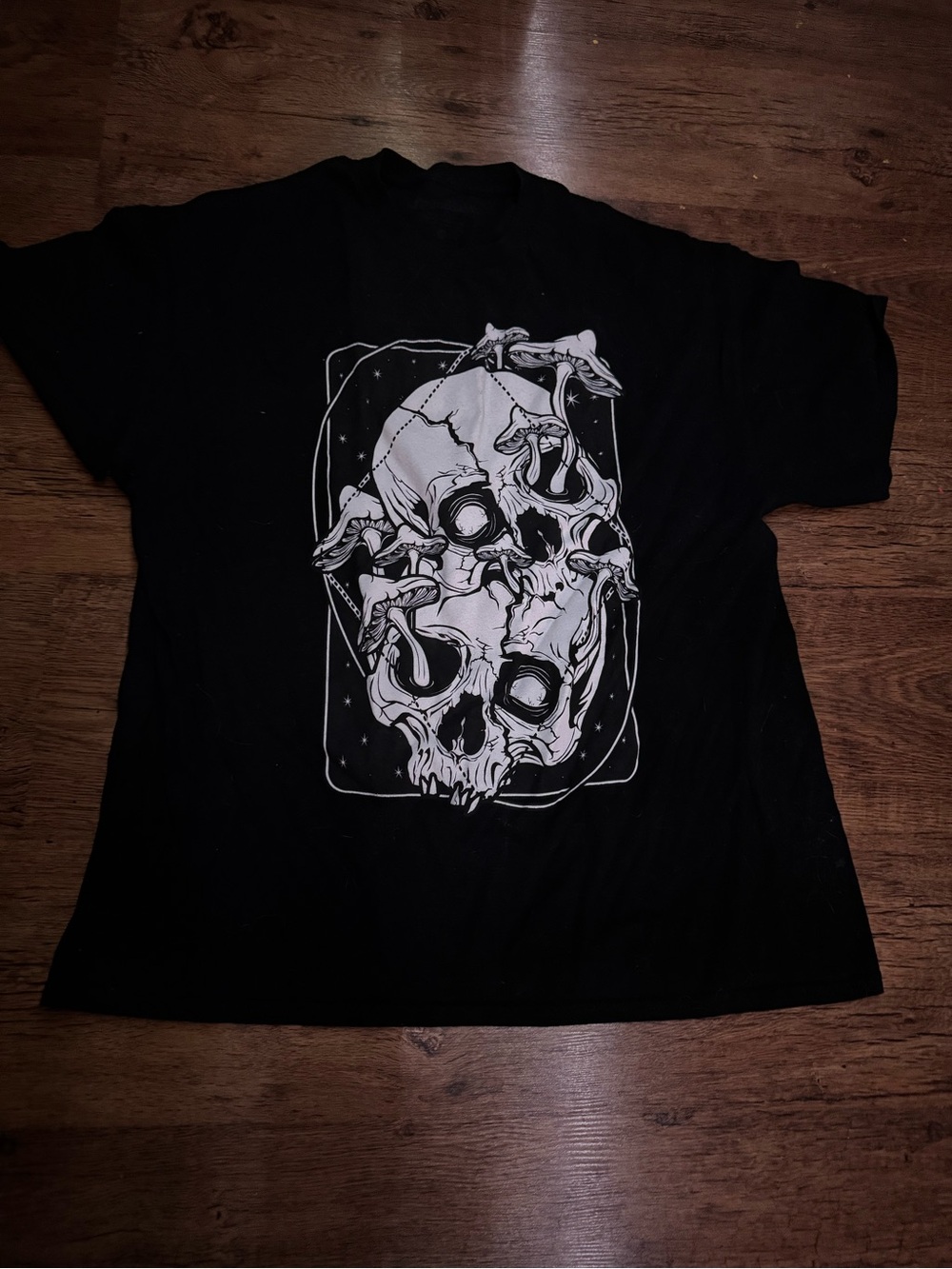 Men's Black Short-Sleeve Graphic Tee with White Skull Design